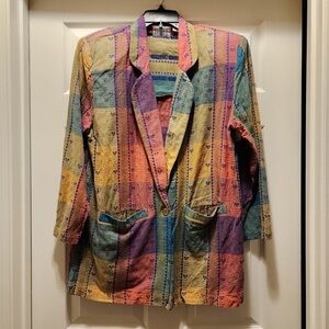 Vintage 90s Tapestry Blazer Jacket Pastel Art Teacher Cotton Oversized M